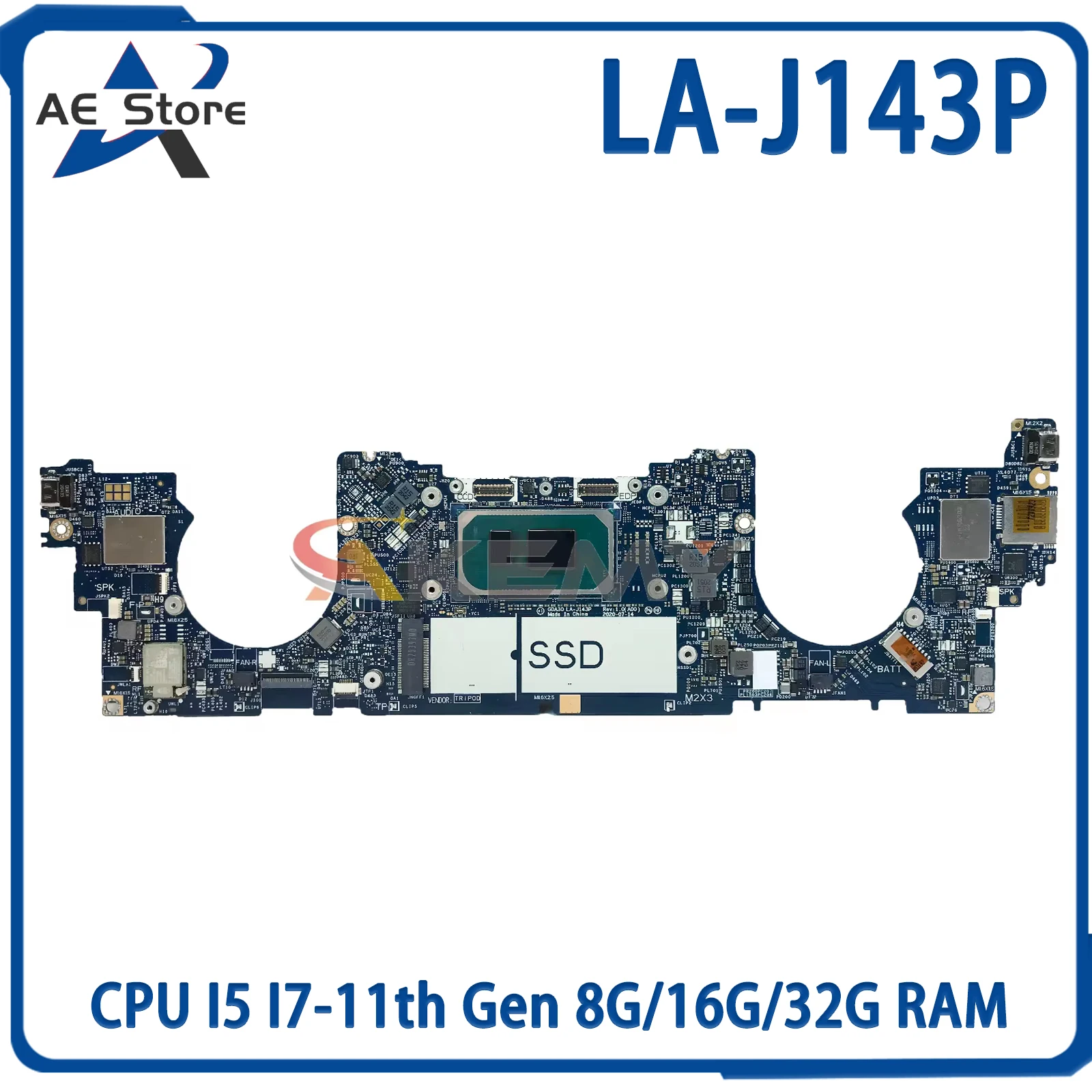 

AE LA-J143P Laptop Motherboard For Dell XPS 13 9310 CN-0XTD5W XTD5W Notebook Mainboard with CPU I5 I7-11th Gen 8G/16G/32G RAM