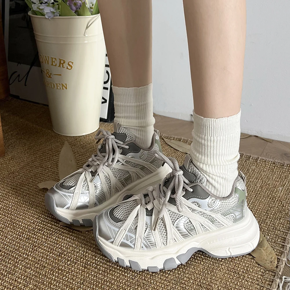 

Новинка 2023 года, летние женские кроссовки на платформе, повседневная обувь с дышащей сеткой на толстой подошве, спортивная женская обувь для папы на высоком каблуке 6 см