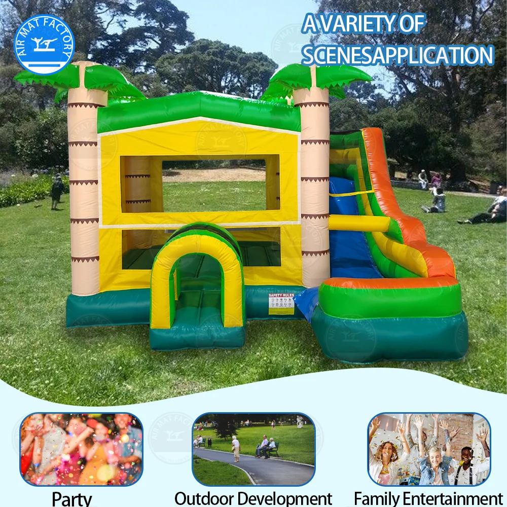 

Manufacturers sell commercial grade inflatable jungle bounce house with slide, tropical combination bouncy castle, suitable for
