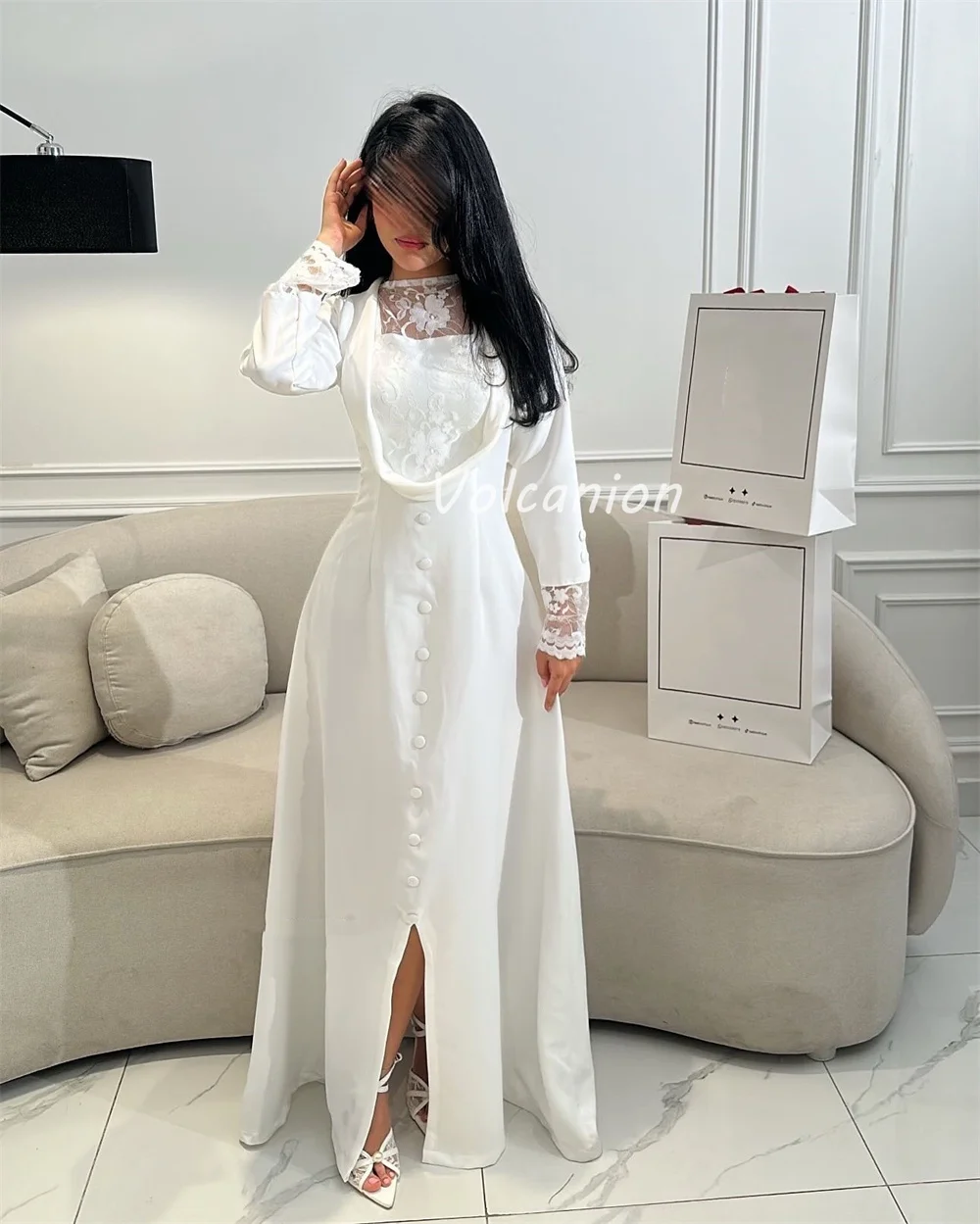 ที่กําหนดเองเซ็กซี่ Elegant ชีฟองปุ่มลูกไม้ดอกไม้ Ruched ตรง Scoop คอชุดยาว Bespoke โอกาสชุดสไตล์โมเดิร์น