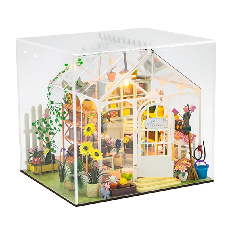 

ABUM-DIY Garden House Book Nook Shelf Insert Miniature Building Kits Wooden House Flower Garden Room Bookshelf