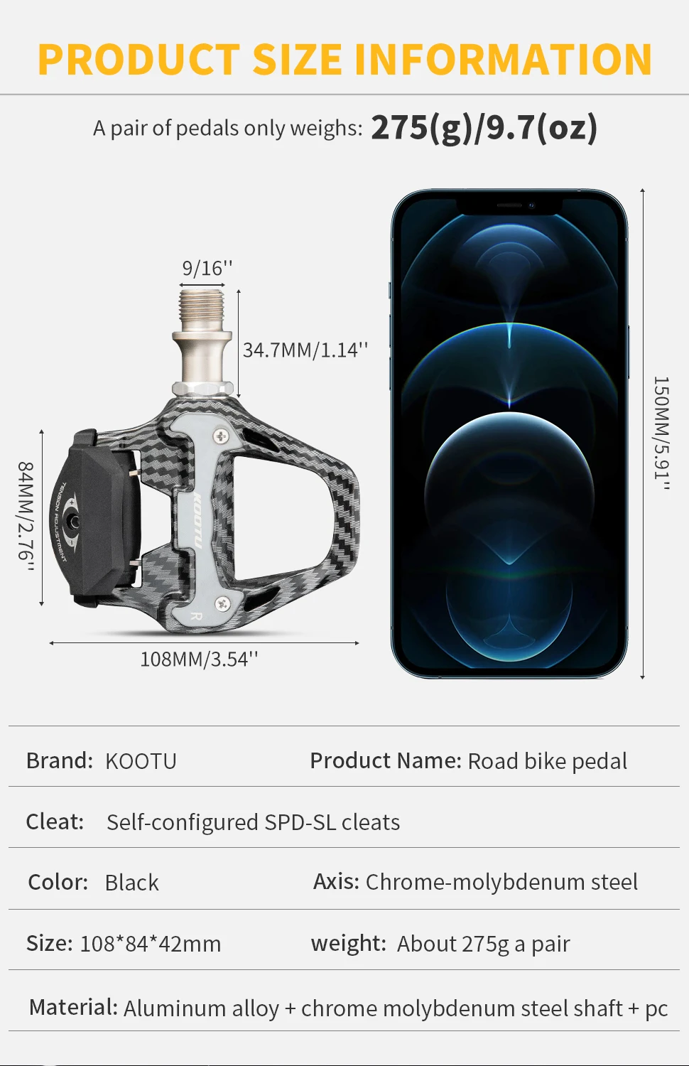 Pedales de carretera KOOTU de aluminio – LOOK KEO o SPD-SL Pedales de carretera KOOTU de aluminio – LOOK KEO o SPD-SL