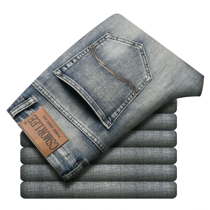 Vintage Gray Jeans Men's Daily Classic Wear Office Simplicity2024New Loose Straight Stretch Men's Clothing Business Trousers