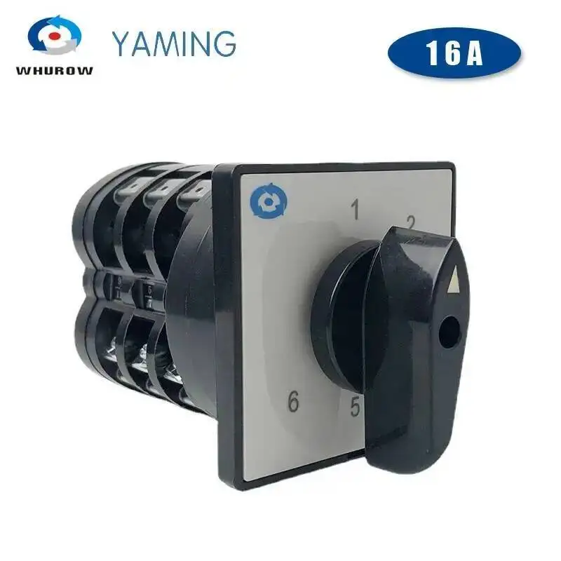 

16A Rotary Cam Switch 72x72mm 3 Poles 6 Position Control Power Selector Chnageover Silver Contact LW5-16/3