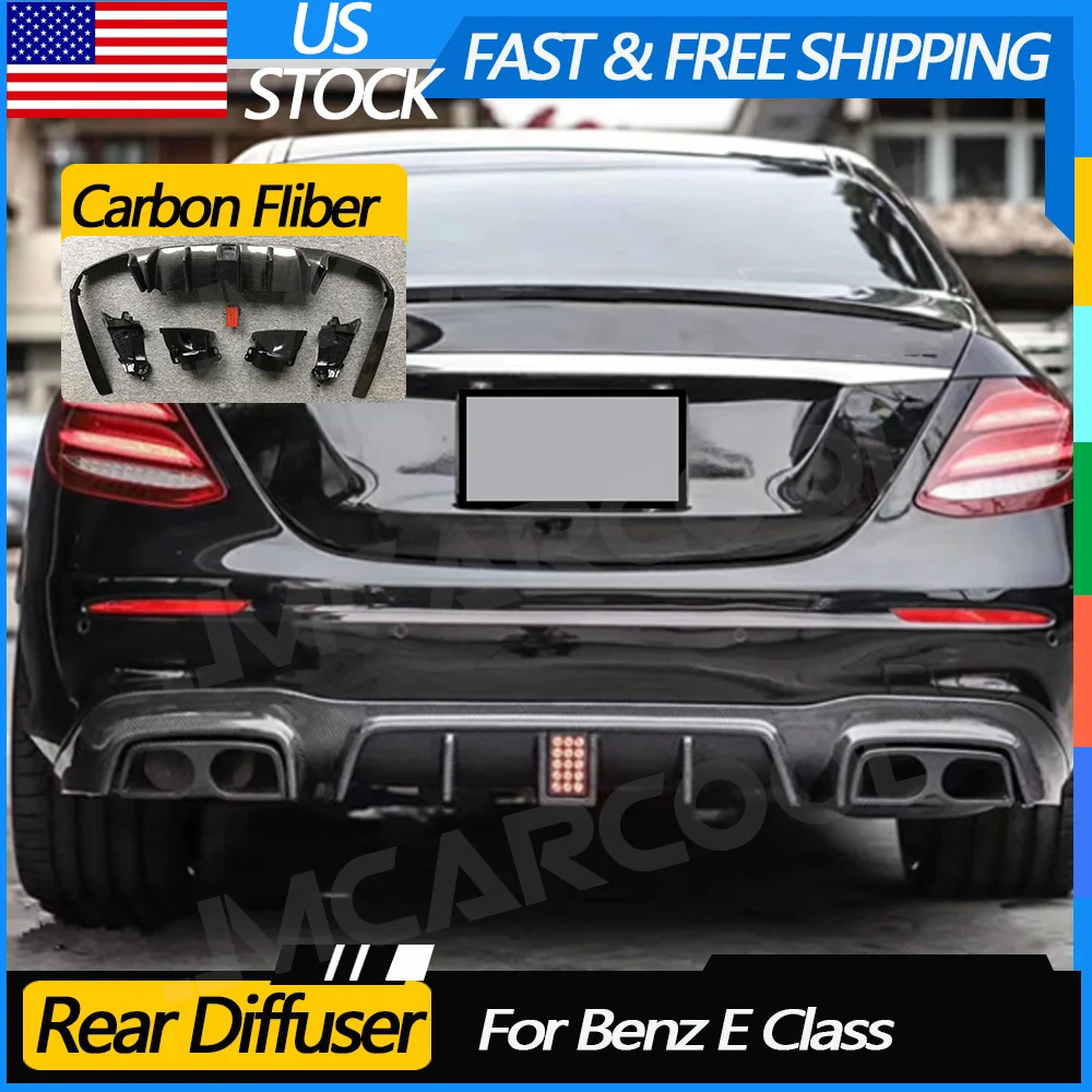 

JMCARCOOL Carbon Fiber Rear Bumper Lip Diffuser Spoiler With Lamp For Benz E Class W213 E63 Fin Shark Diffuser 2017 2018 2019