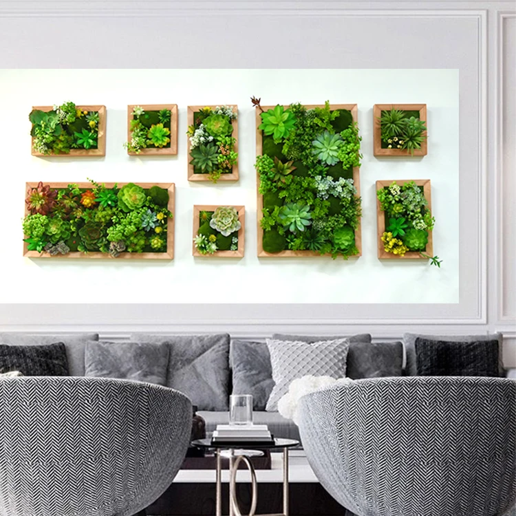 Simulated succulent green plant decoration frame, Nordic plant wall decoration, three-dimensional wall decoration, green plant