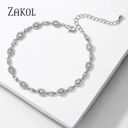 ZAKOL Fashion Marquise Cubic Zirconia Bracelet for Women Shiny Full CZ Charm Bridal Bracelets Female Wedding Jewelry