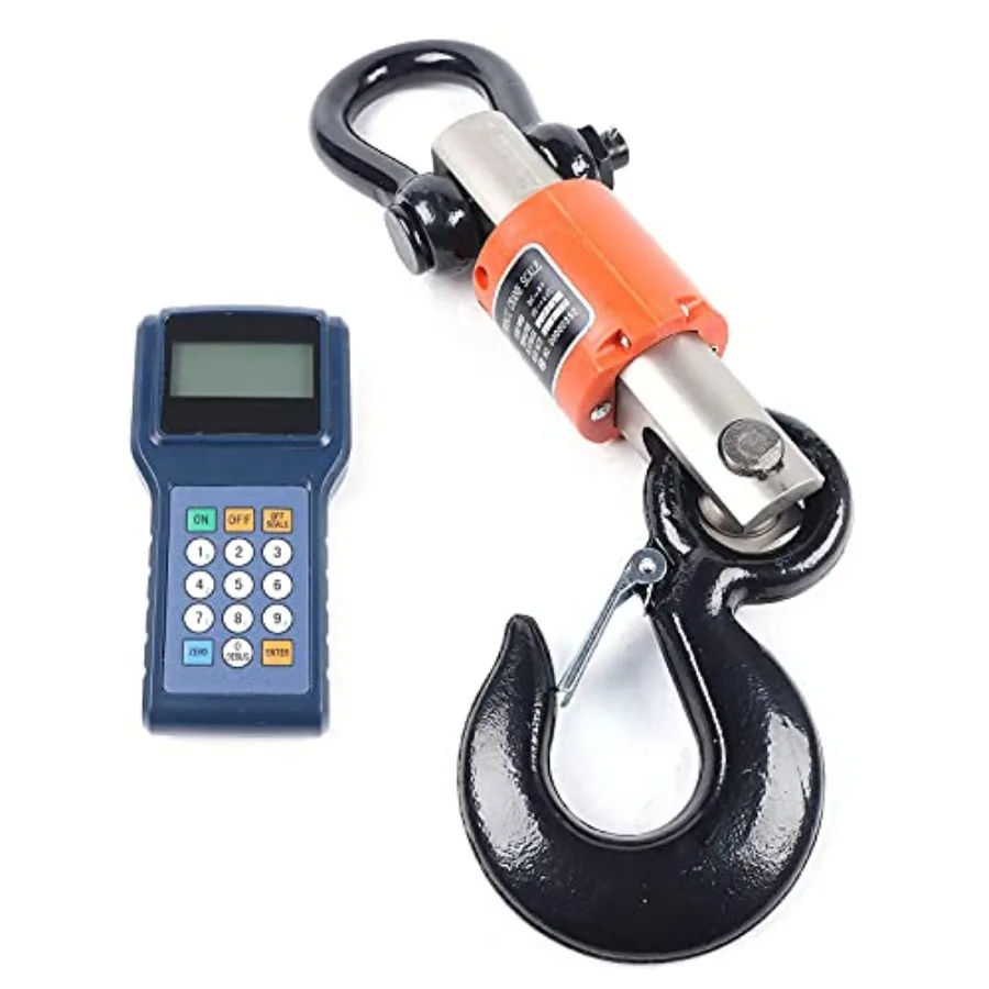 

Industrial crane scale for heavy-duty hanging applications, steel construction, black finish, 10T/22000 LB capacity with handhe