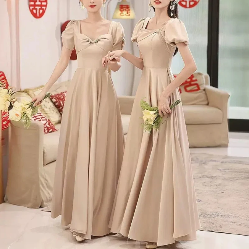 

Reject Return J118 New Year Robe Long Khaki Bridesmaid Dresses 2024 Lady Slim Satin Dress Women Party Gown Sweet Memory