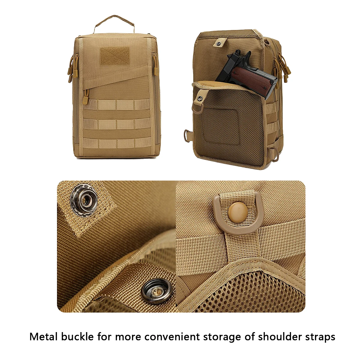 Bolsa tática de ombro para pistola, coldre oculto para transporte, estilingue crossbody, bolsa conversível para caça, acampamento