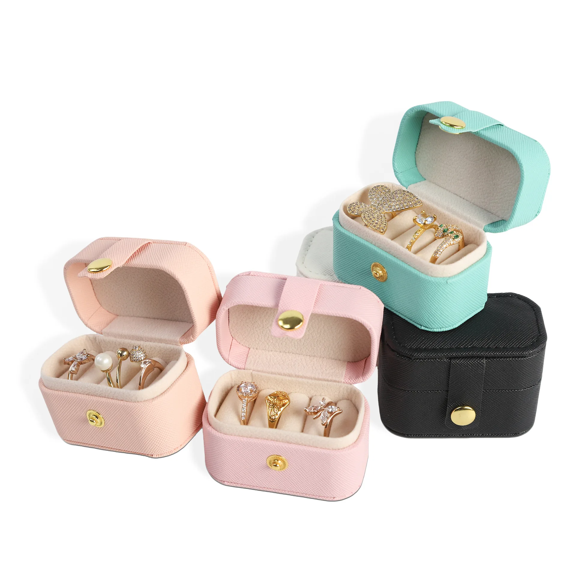 حقيبة تخزين مجوهرات صغيرة محمولة صغيرة للسفر بسيطة من الجلد وقلادة على شكل حلقة وأقراط صندوق تخزين منظم عرض صندوق هدايا #5