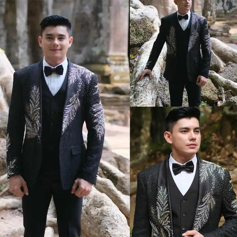 

Роскошный мужской костюм из 2 предметов, однобортный однобортный однобортный костюм для жениха и свадьбы, деловые мужские пиджаки по индивидуальному заказу