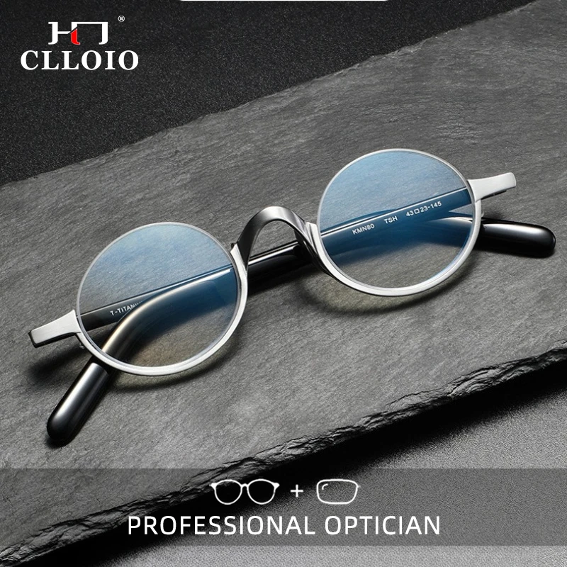 CLLOIO Trendy Durable Small Oval Reading Glasses Anti Blue Light Titanium Frame Acetate Temple Progressive Prescription Eyewear