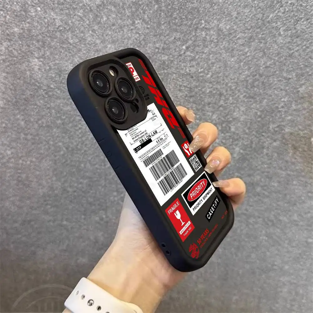 حار الاتجاه الباركود التسمية D-DHL جراب هاتف آيفون 17 16 15 14 13 12 11 برو ماكس زائد الأسود التغطية الكاملة غطاء مقاوم للصدمات من البولي يوريثان