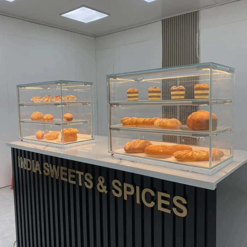 Customize.Desktop Display Cabinet 50*40*30cm Solid Wood Glass showcase Bread Dessert Display Bakery Small Display Stand