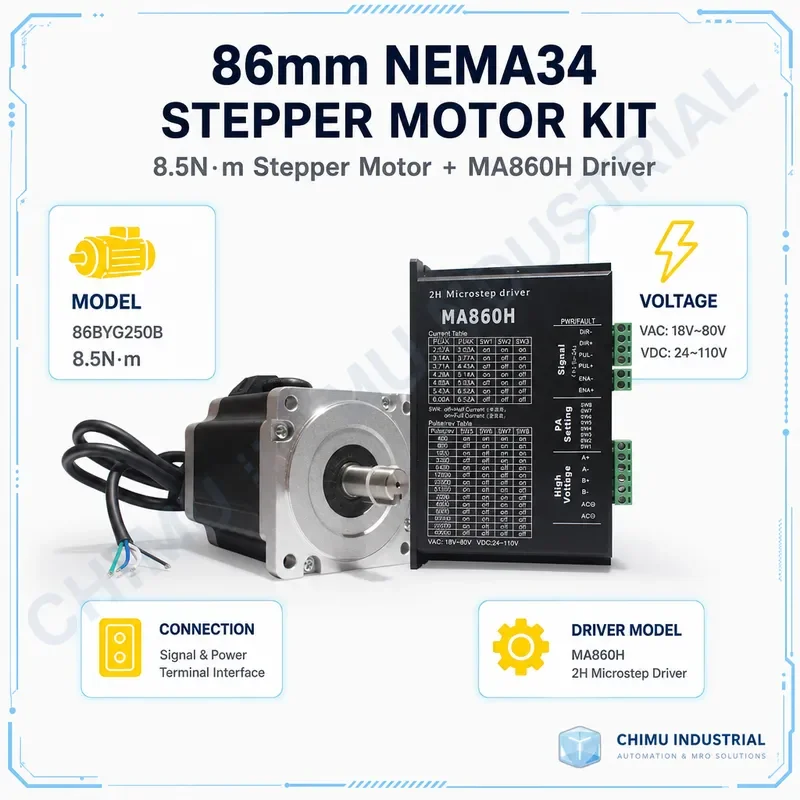 【CHIMU INDUSTRIAL】 for 86BYG250D Stepper Motor Kit with MA860H Driver 8.5N.M Torque 115MM Length
