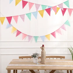 Vintage Colorful Burlap Linen Bunting Flags Pennant For Happy Birthday Party Wedding Decoration Candy Bar