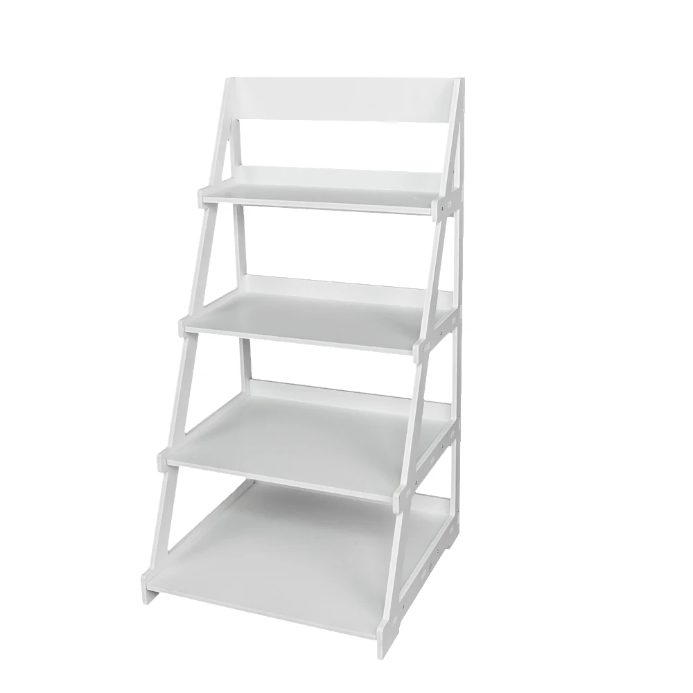 Supporto per piante da scaffale in stile scala a 4 livelli in plastica di legno bianco