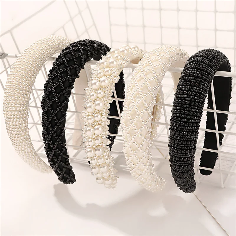 

8 Styles Pearl Sponge Wide-brimmed Women Headband Hairpin Elegant Colorful Hairband Headwear White Girls Hair Accessories