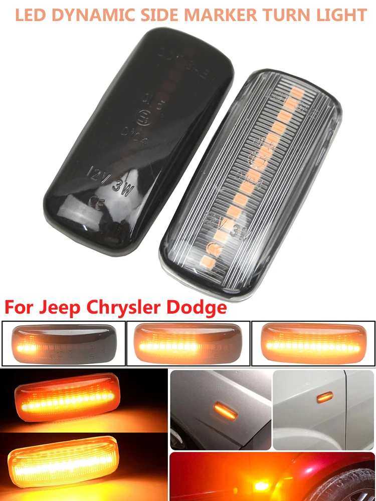 NEW Dynamic LED Turn Signal Side Marker Lights 2x For Jeep Compass Grand Cherokee Chrysler 200 300C Dodge Avenger Lancia Flavia