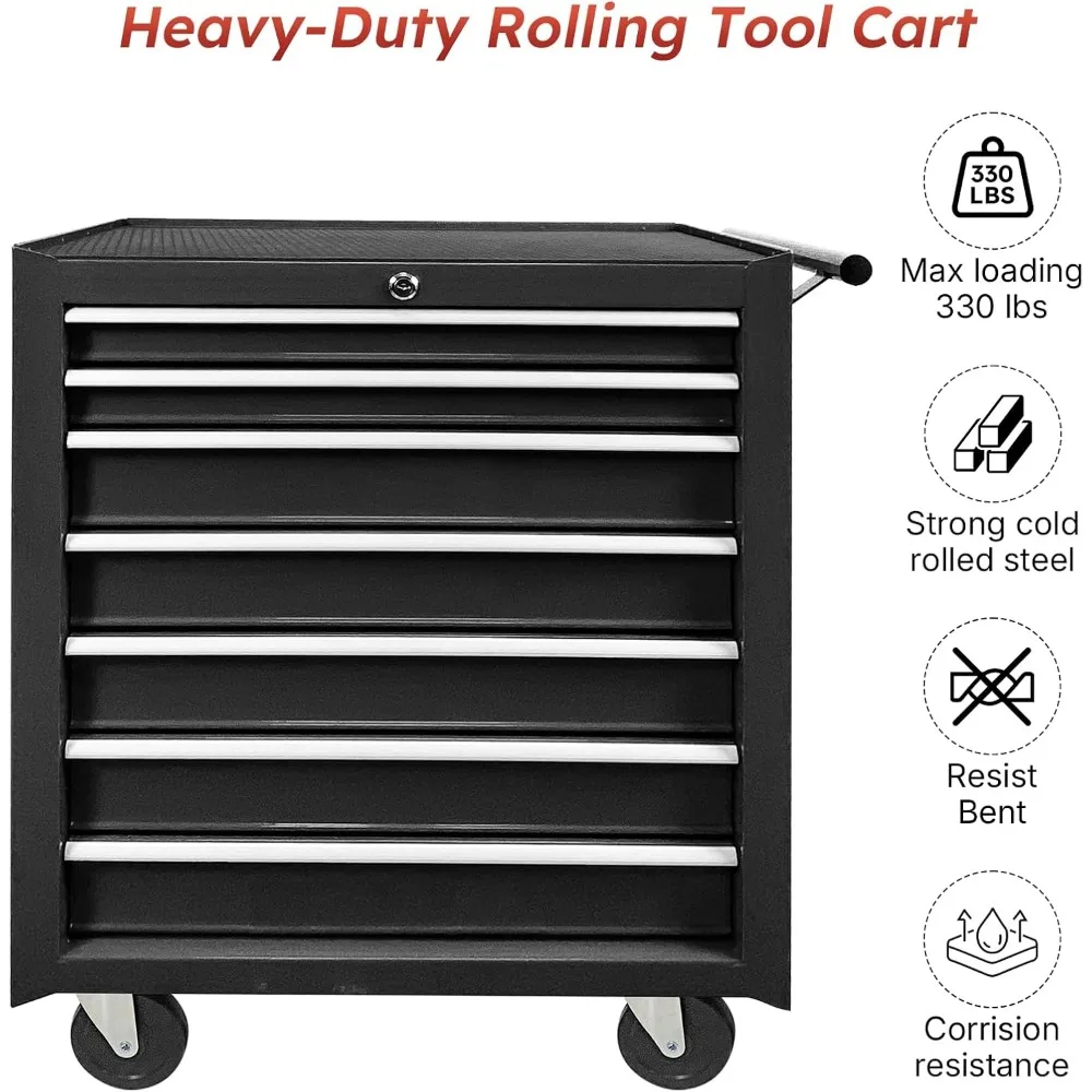 Cassettiera per attrezzi in metallo con 7 cassetti con serratura, scatola portaoggetti portatile su ruote per uso in garage e officina
