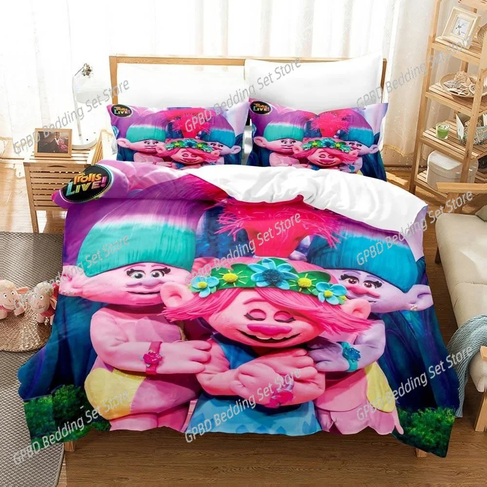 

3D Print Cartoons Sheet Set Trolls Comfortable Duvet Quilt Cover Pillowcase Bedding Set Children Bedroom Decoration Home Textile