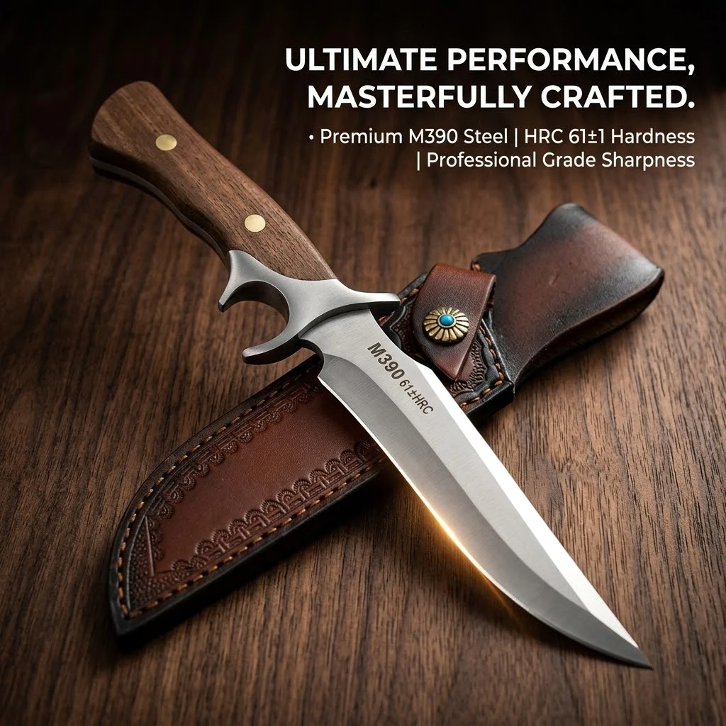 Outdoor Pocket knife M390 steel Fixed blade knife with Leather Sheath Butcher Meat Cleaver for Outdoor Camping BBQ view 2