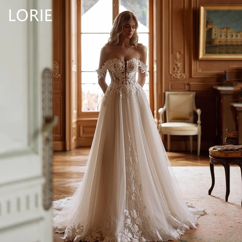 

LORIE A-line Sexy Applique 3D Flowers Wedding Dress Off Shoulder Elegant Wedding Gowns Backless Bride Gown Customized 2025