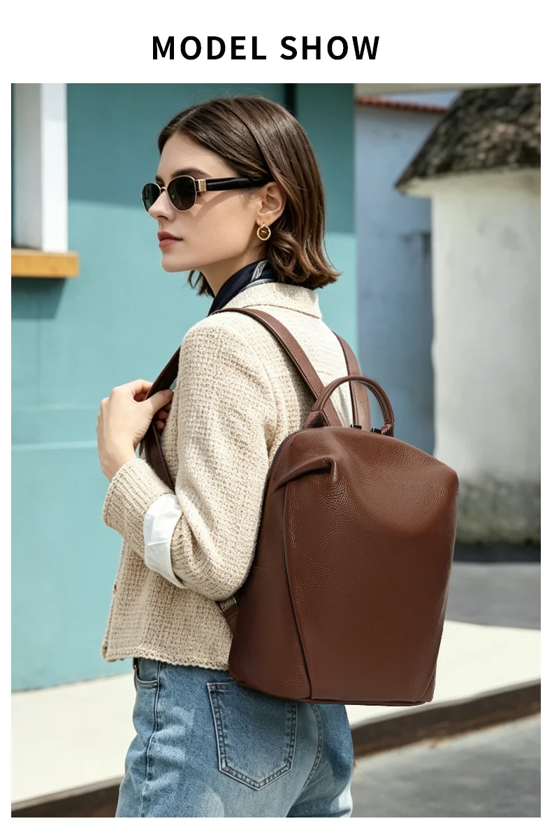Echtleder-Rucksack für Damen, Kompakte Diebstahlsichere Umhängetasche mit Obergriff, Perfekt für Büro, Reisen & Alltag – Detail 1