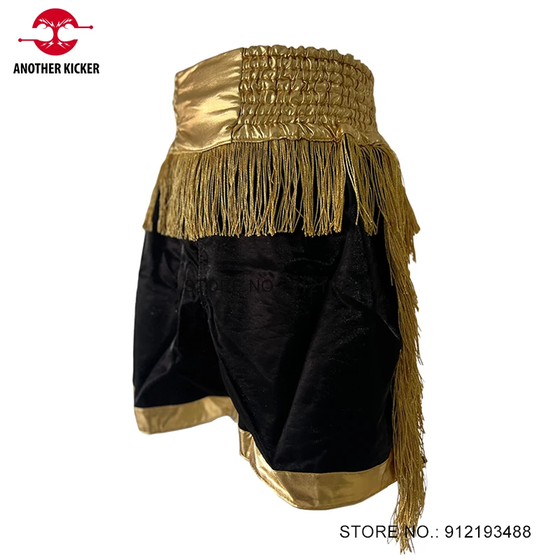 Boxing Pants Gold Tassels Muay Thai Shorts Men Women Kids Premium Martial Arts Clothes Gym Fighter MMA Combat Kickboxing Trunks