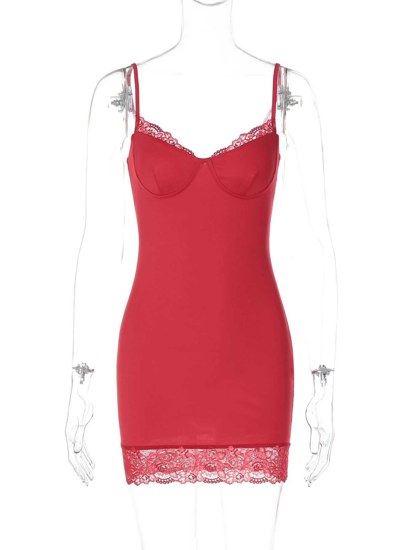 Hugcitar Rode Slips Patchwork Kant Sexy Bodycon Maxi Jurk 2025, Zomer Vrouwen Mode Y2K Kleding Streetwear Party Festival Club