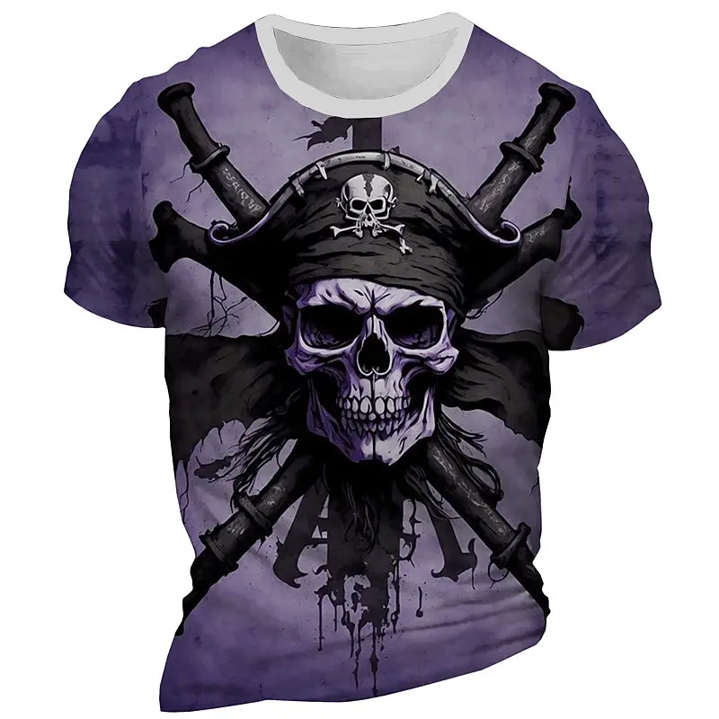 Men's Skeleton Pirate Graphic T-shirt Short Sleeve T shirt Outdoor 3D Crew Neck Tees Fashion Cool Daily Y2k Tops Summer Clothing