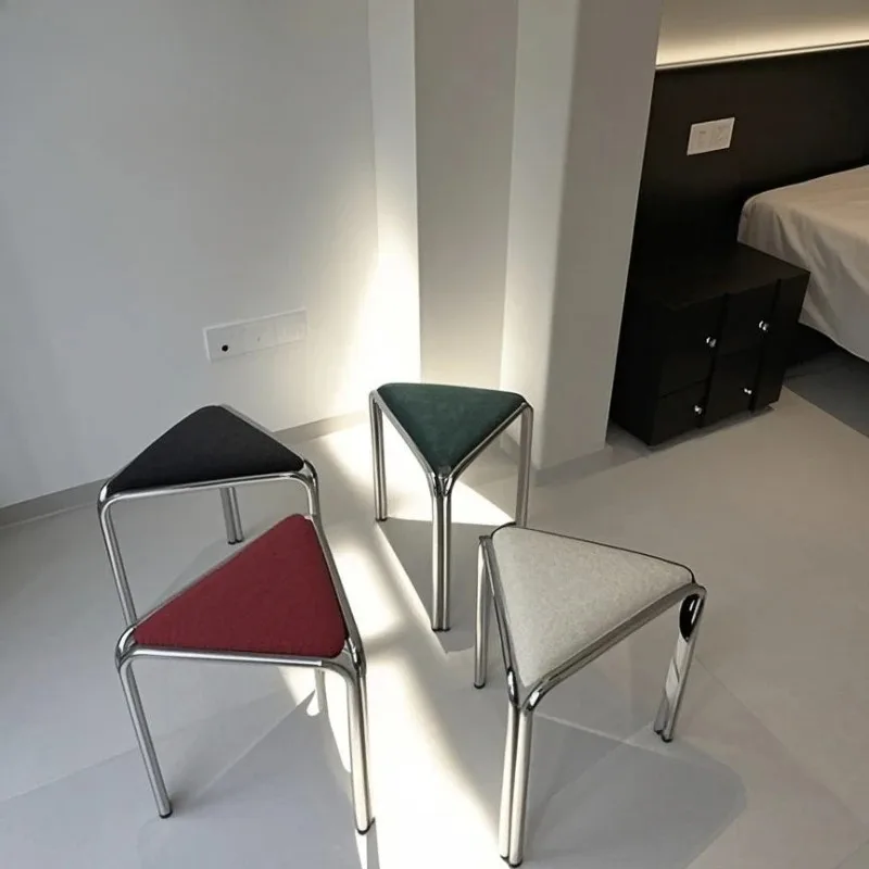 Nordic Mid-Century Stool,Stackable Triangle Ottoman with Metal Frame Fabric Seat,Dopamine Dressing Bench for Bedroom Living Room