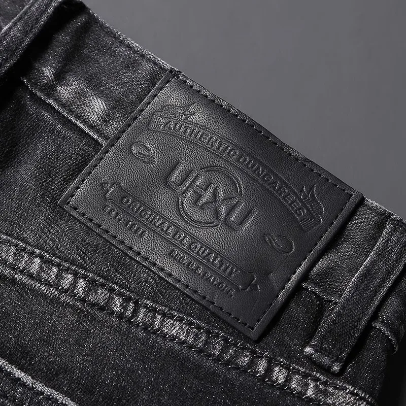 European Fashion Designer Men Jeans Retro Black Gray High Quality Elastic Slim Fit Ripped Jeans Men Vintage Denim Pants Hombre