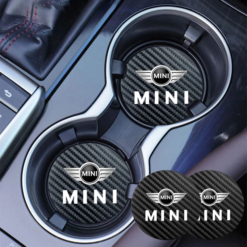 Almohadillas con ranura para taza de agua de coche, estera insonorizada de estilo de fibra de carbono para MINI Cooper R56 F56 R50 JCW Cabrio Aceman Countryman, funciona