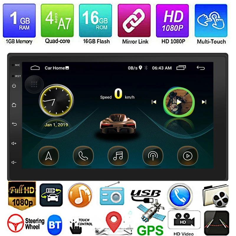 

New Android 8.1 GPS Navigation Wifi 7 Inch 2Din Quad Core Car Stereo MP5 FM Player 9999