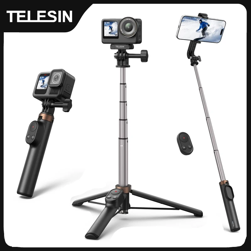 TELESIN Remote Control Wireless Bluetooth Selfie Stick Tripod For DJI OSMO Action 4 5pro 6 360 Gopro 9 10 11 12 13 Smartphone