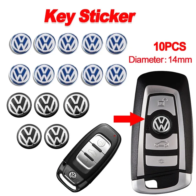 

10Pcs Car Remote Key Sticker Aluminum Emblem Decoration Decal For VW GTI Polo Golf Passat Tiguan Arteon Touareg Taigo Bora Jetta