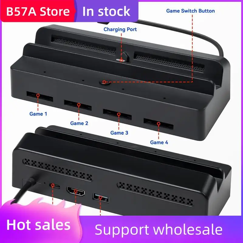 

B57A 4 In 1 TV Dock Station For Switch/Switch OLED, Switch Game Card Reader With 4 Card Slots, USB-C Port Charging Station