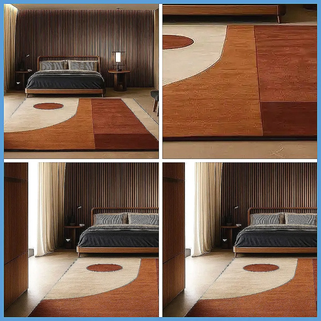 Mid-Century Modern Abstract Area Rug, Minimalist Geometric Carpet in Beige & Rust for Bedroom Living Room Decor