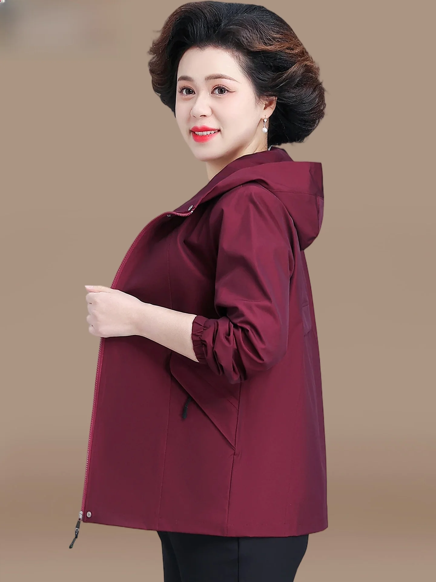 

Spring Outerwear Jaet plus Size Middle-Aged And ly Women's Faion Korean Sle Loose Fit Hooded Cardigan Coat