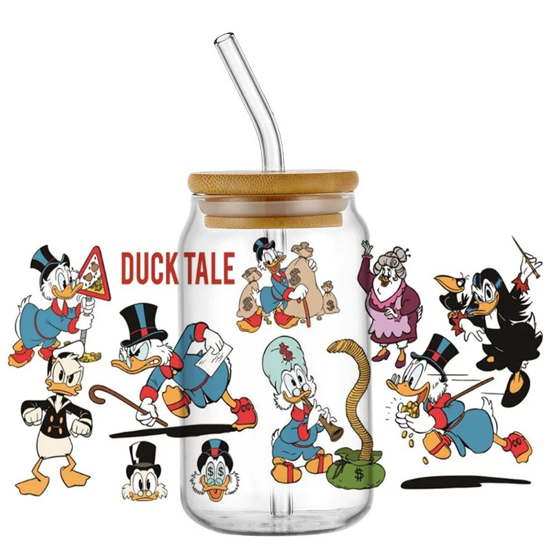 Miniso 3D Cartoon Donald Duck Transfer Decals Uv Dtf Cup Wrap Sticker individuality DIY Tumbler coffee cup decoration