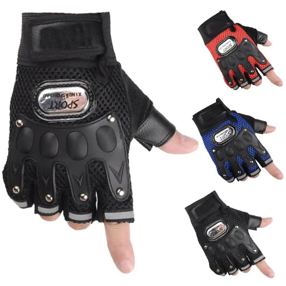 Men Fitness Half Finger Palm Breathable Cycling Motocycle Gloves Fingerless Gloves PU Leather Bicycle Gloves Riding Gloves