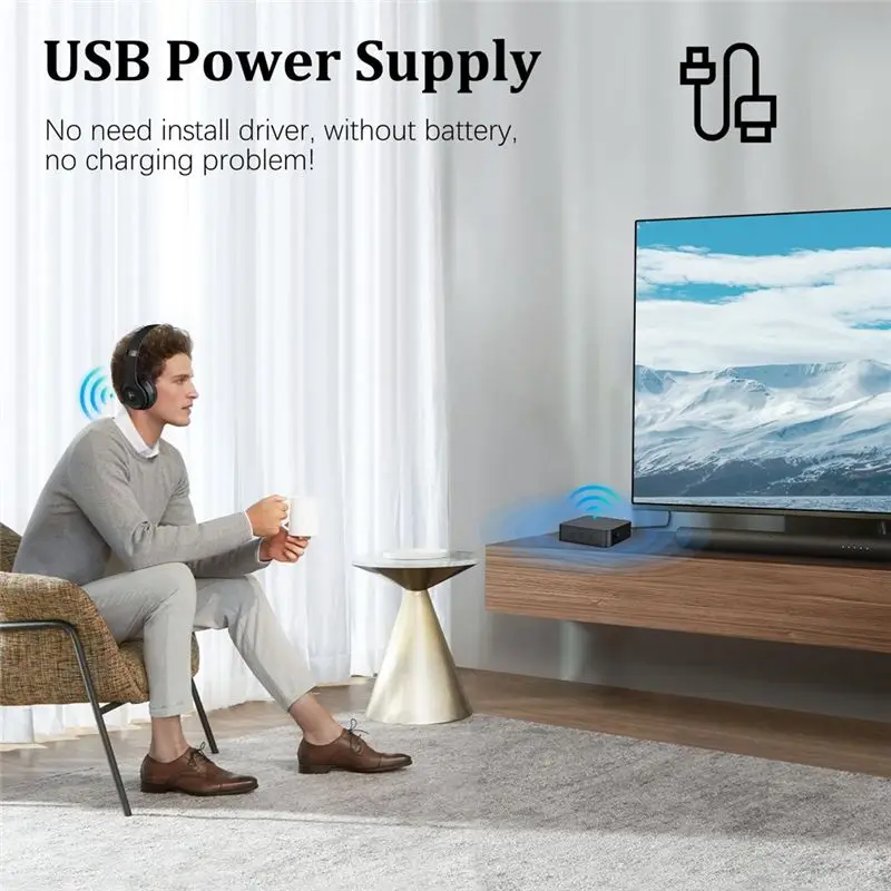 AS95 Bluetooth 5.0 TV Transmitter Wireless Audio Adapter for Headphones with Volume Control Low Latency Optical AUX