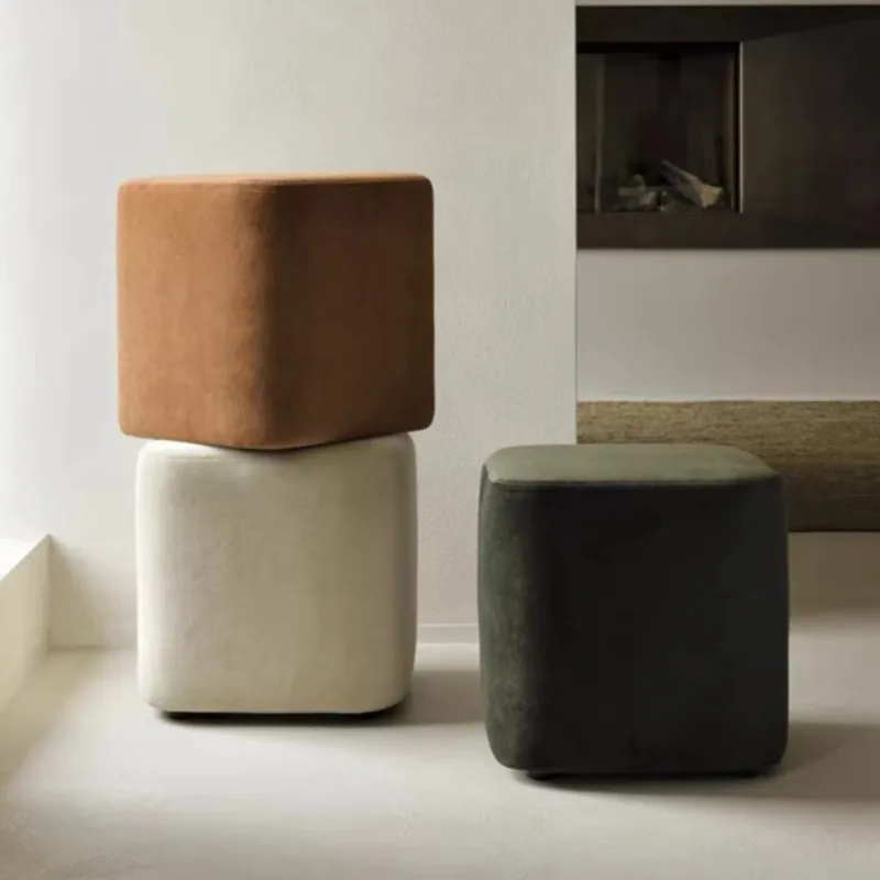 Modern Entryway Bench Ottoman, High-Density Foam Upholstered Stool with Non-Slip Bottom, Minimalist Square Seat for Living Room