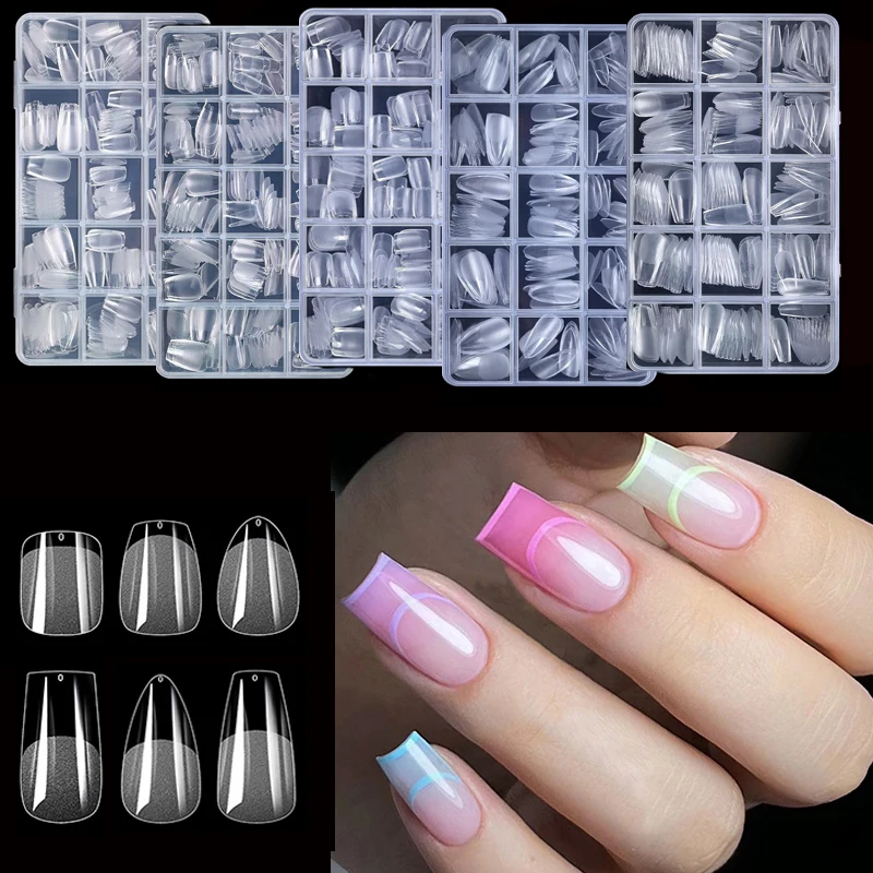 Short Square Trapezoidal Almond-Shaped False Nails, Semi-Matte Finish, Available in 15 Sizes, Pack of 450 Pieces, Pre-Processed and Ready to Apply, Suitable for Daily Nail Art Use at Home and in Salons
