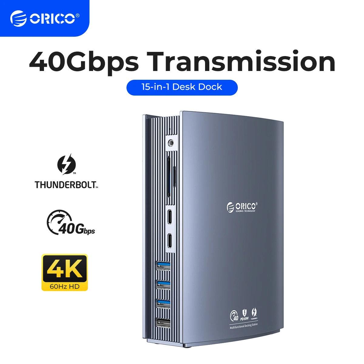 

ORICO Thunderbolt 3 40Gbps Type C Docking Station Desktop USB C 4K HDMI-compatible 3.0 HUB RJ45 3.5mm PD60 SD With Power Adapter