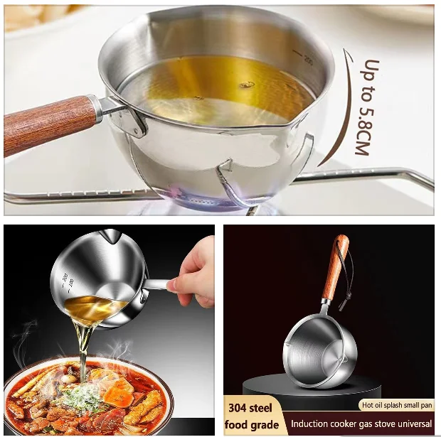 

Small Butter Warmer Pot Stainless Steel Oil Splashing Pot Kitchen Oil Pouring Mini Hot Oil Pot With Dual Pour Spout 300ML