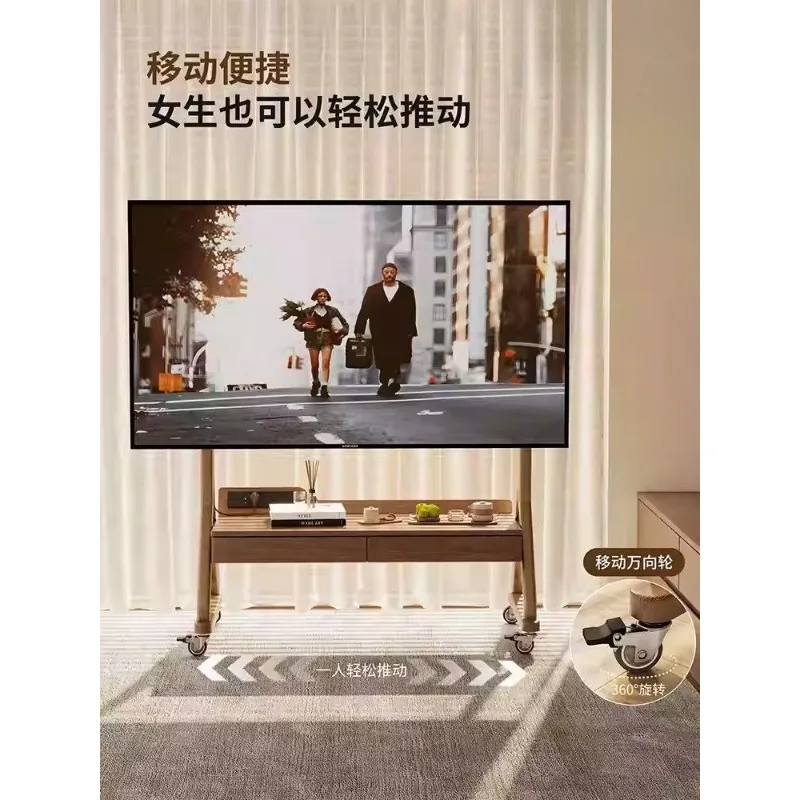 Solid wood medieval removable TV cabinet living room household small apartment floor storage locker integrated TV bracket