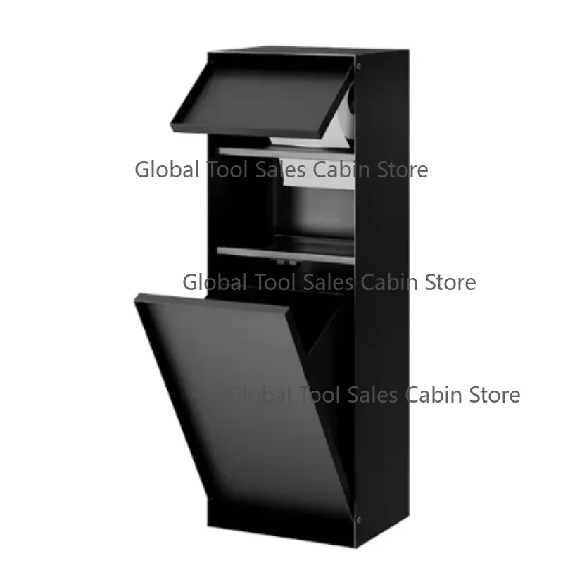 Integrated Stainless Steel Trash Can Featuring Toilet Paper Roll Holder Storage Basket Niche for Corner-Mounted